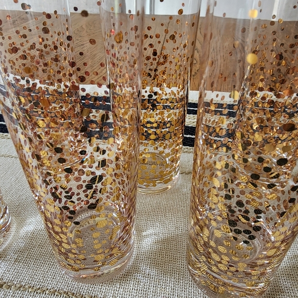 Anthropologie Gold Polka-dots Champagne Flutes Glasses set of 4 - Picture 3 of 12